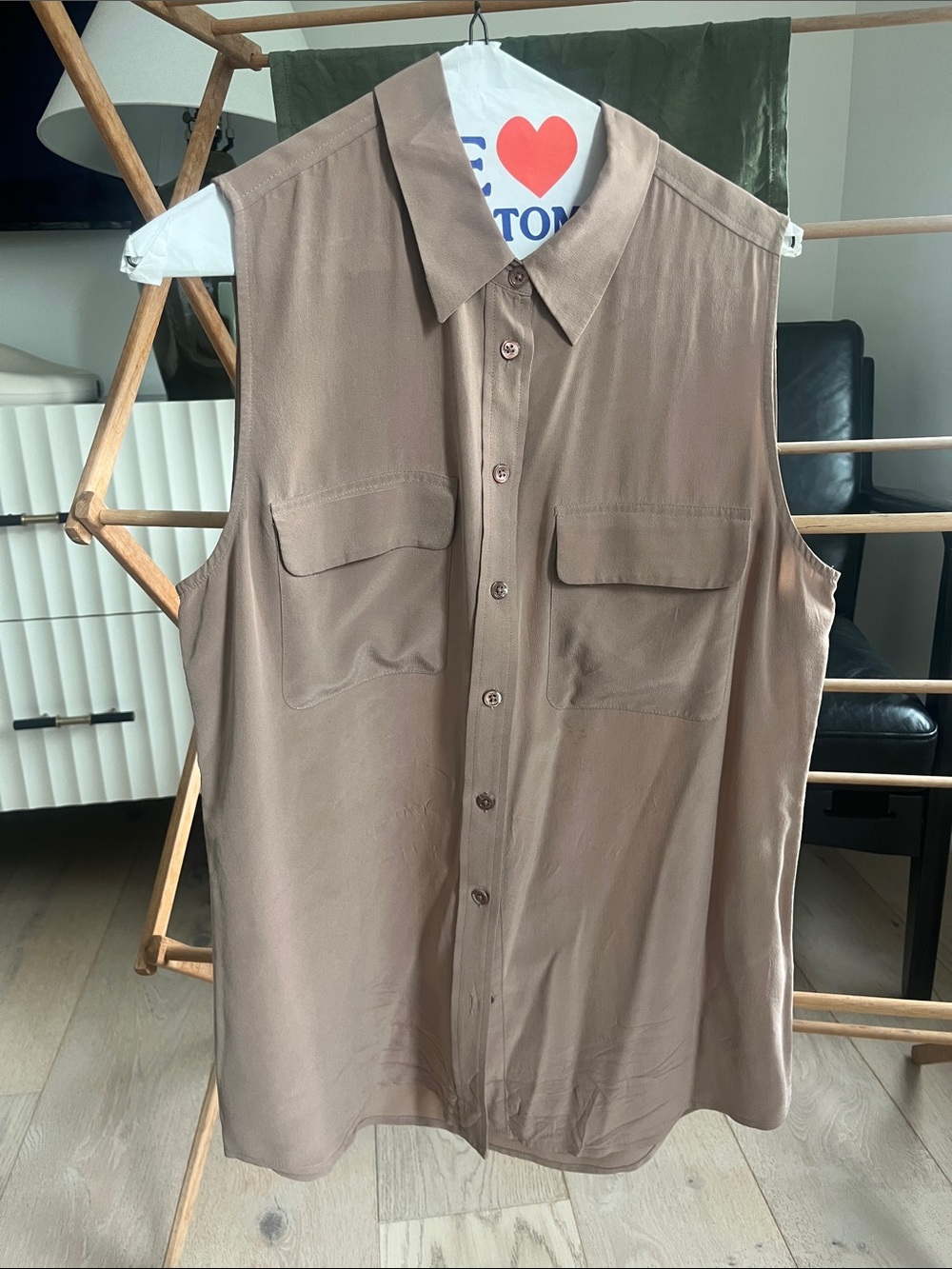 Equipment Taupe suede Sleeveless Button-Down Shirt